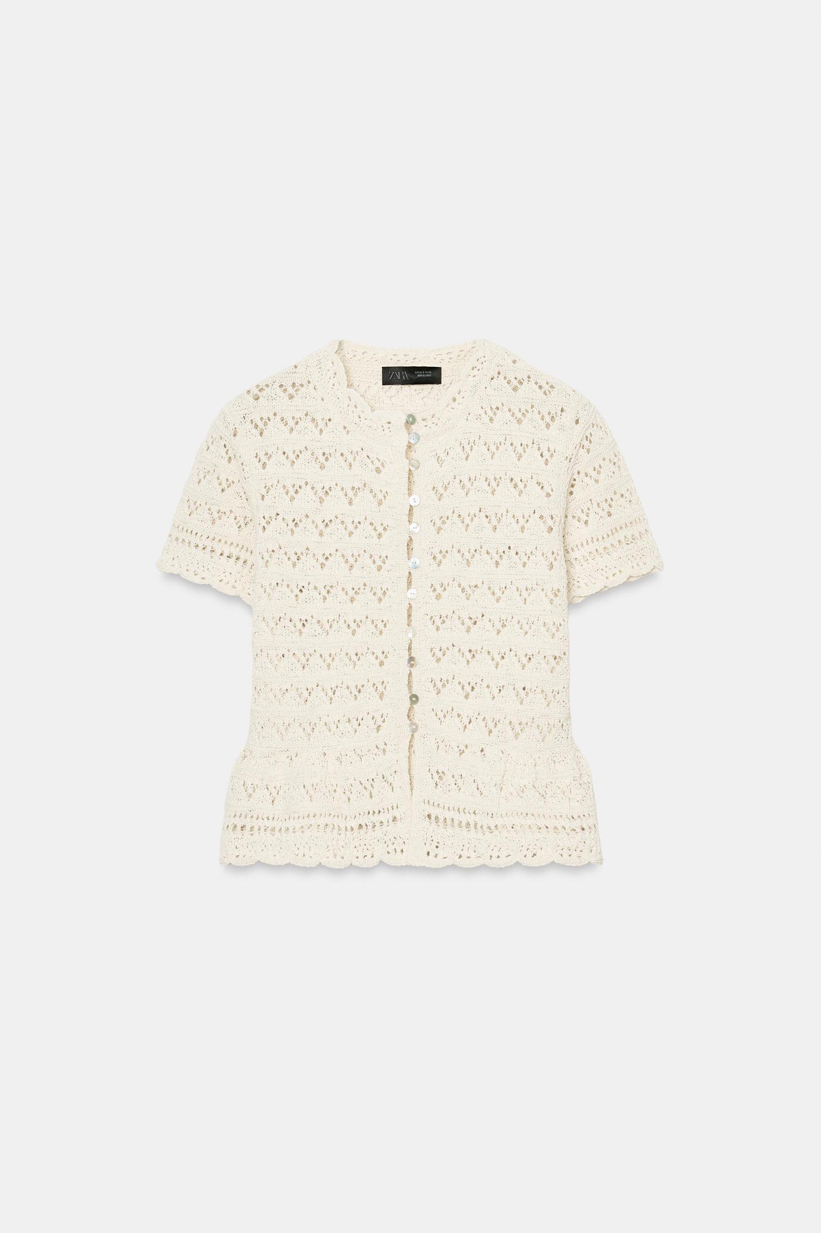 SHORT SLEEVE POINTELLE CARDIGAN Product Image