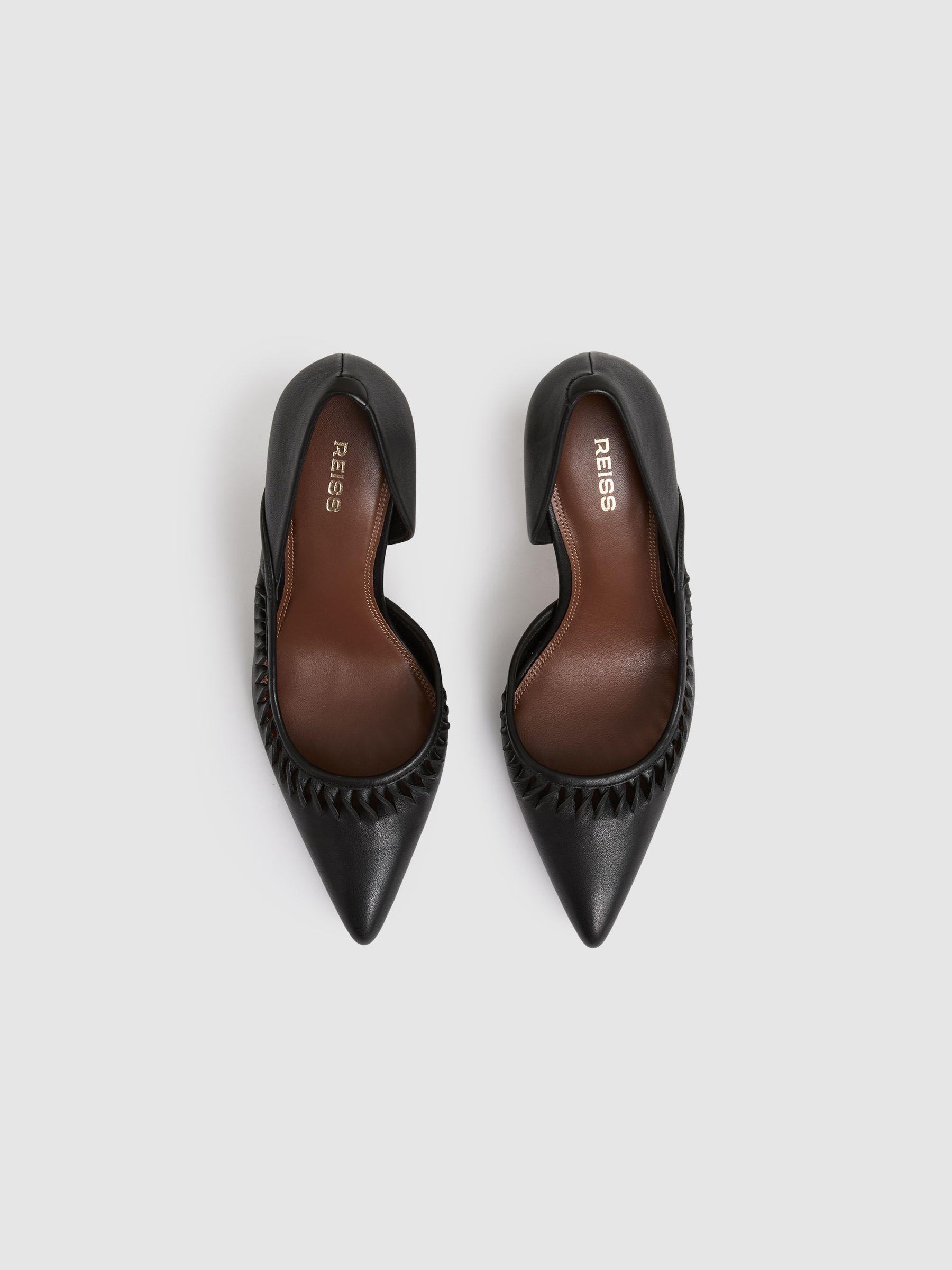 Leather Twist Detail Court Shoes in Black Product Image