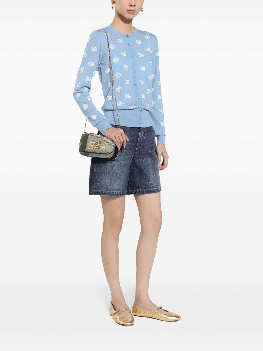 logo plaque patchwork denim cross body bag Product Image