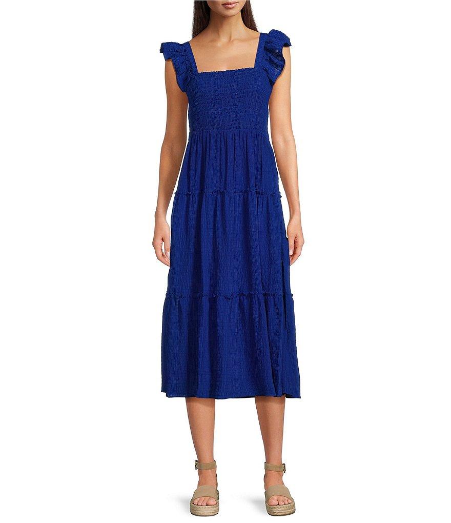Vince Camuto Square Neck Sleeveless Tiered Midi Dress Product Image