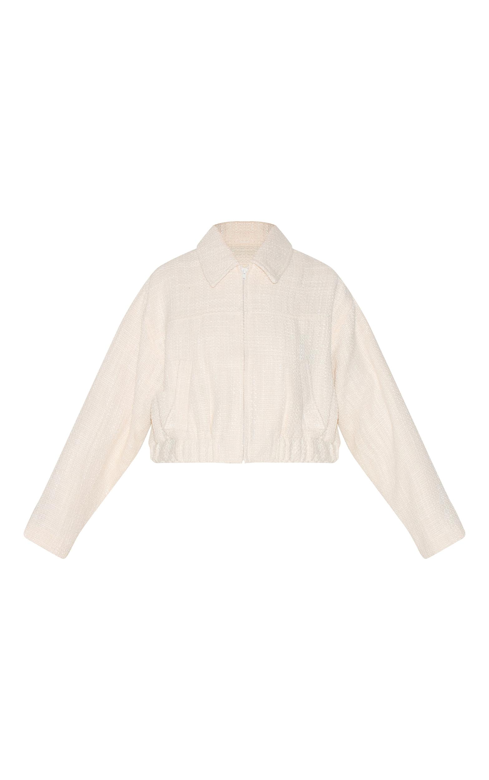 Cream Textured Zip Up Bomber Jacket Product Image