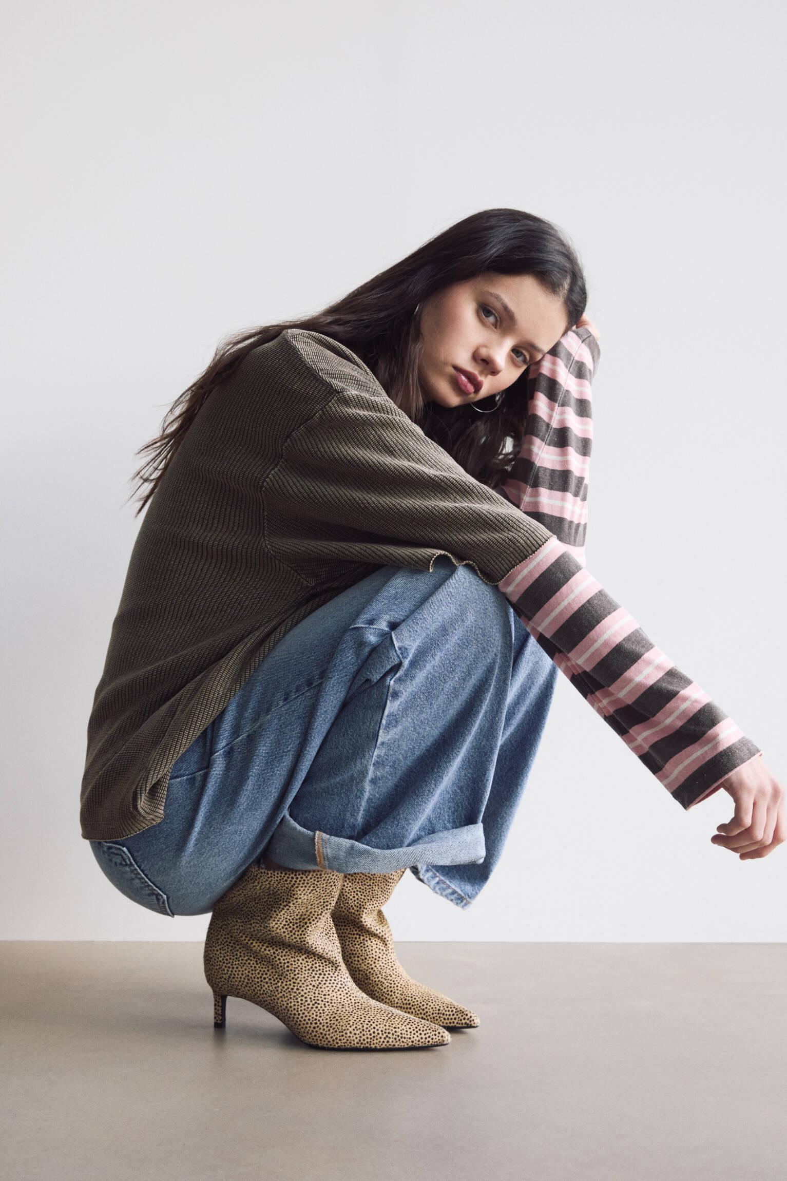 Animal print leather high-heel ankle boots Product Image