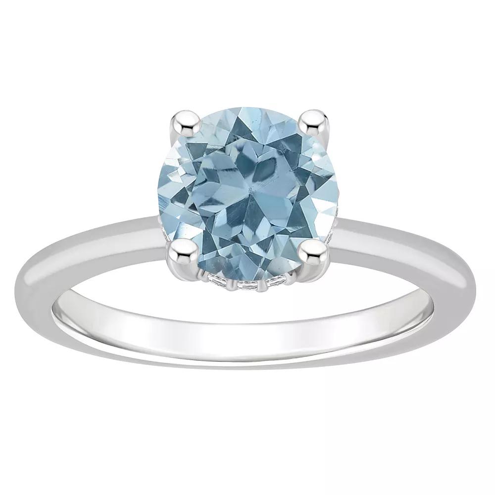 Alyson Layne Sterling Silver 8 mm Round Gemstone & Diamond Accent Ring, Women's, Size: 9, Blue Topaz Product Image