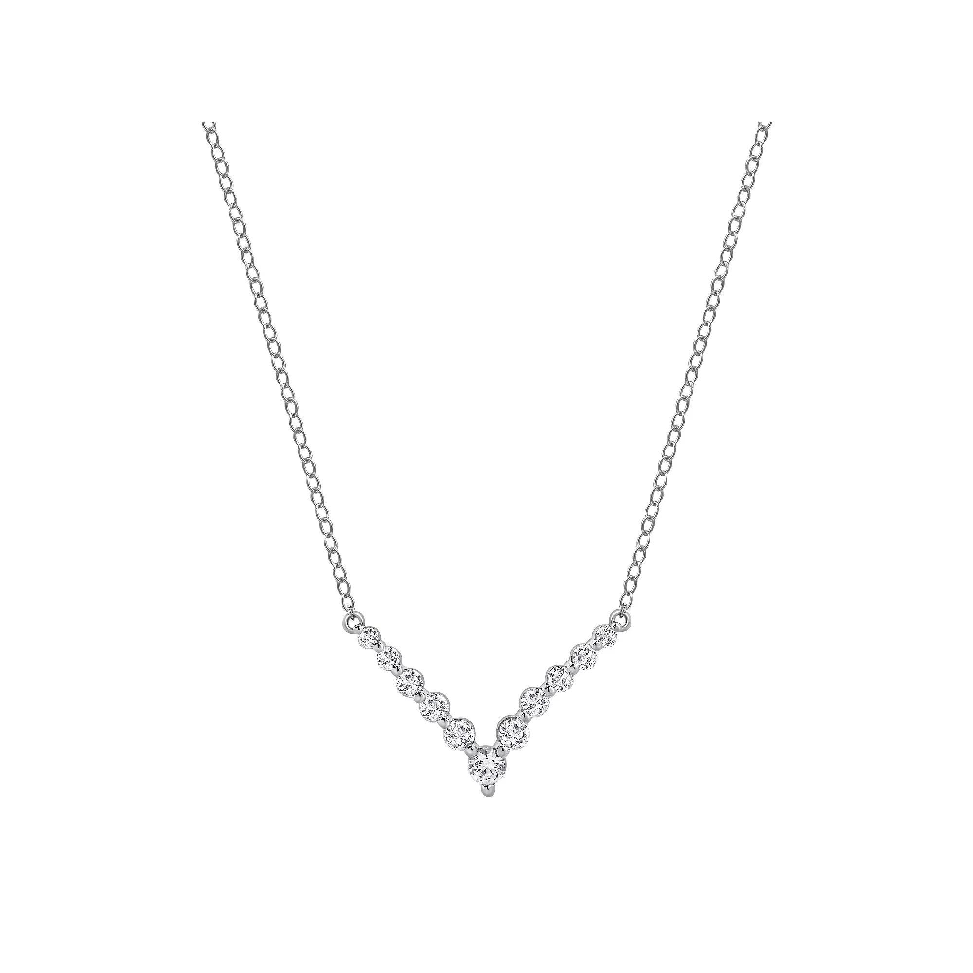 Gemstone Brilliance Lab-Created White Sapphire V-Shape Necklace, Women's, Size: 18", Silver Tone Product Image