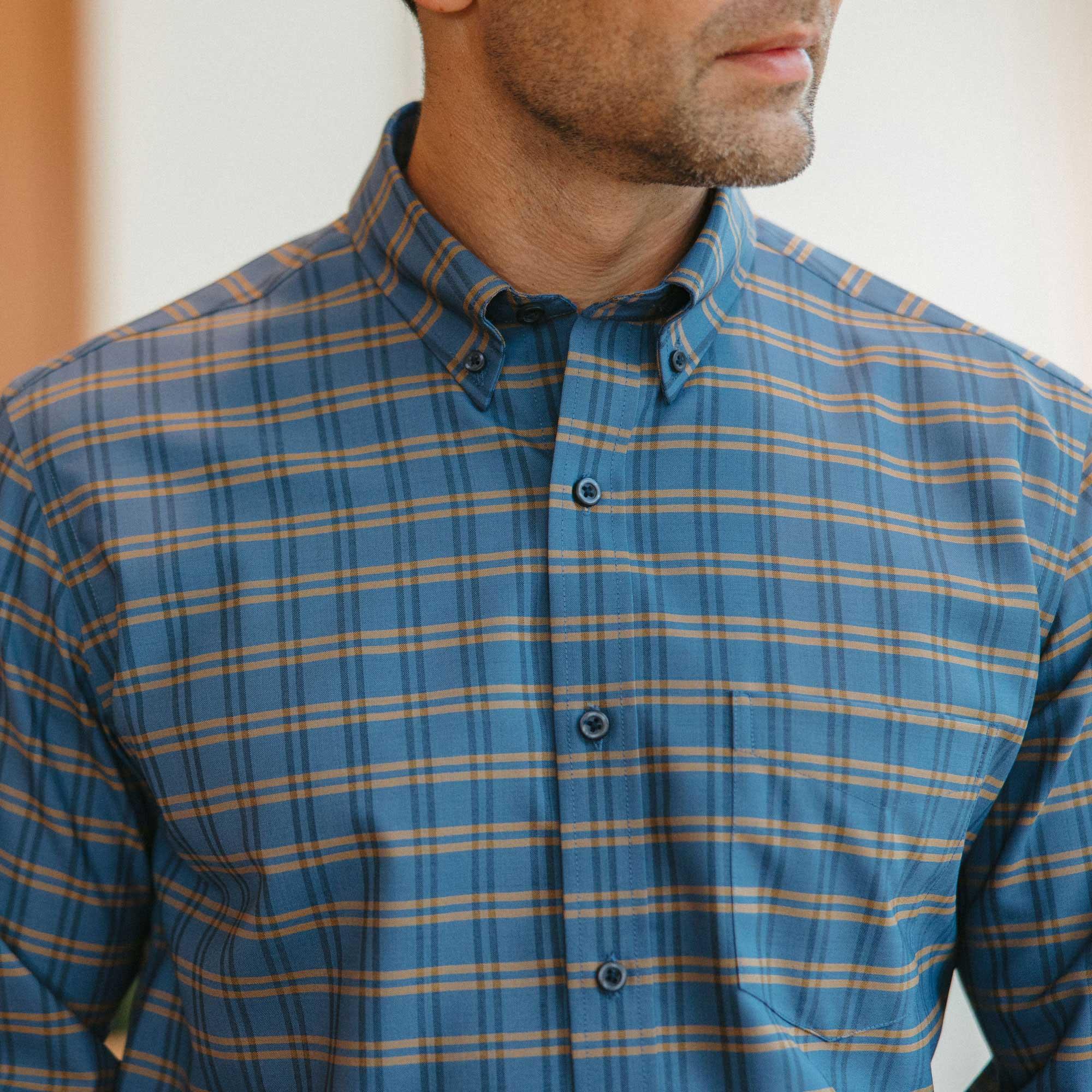 Merino Wool Button-Down Shirt | Navy/Ochre Plaid Product Image