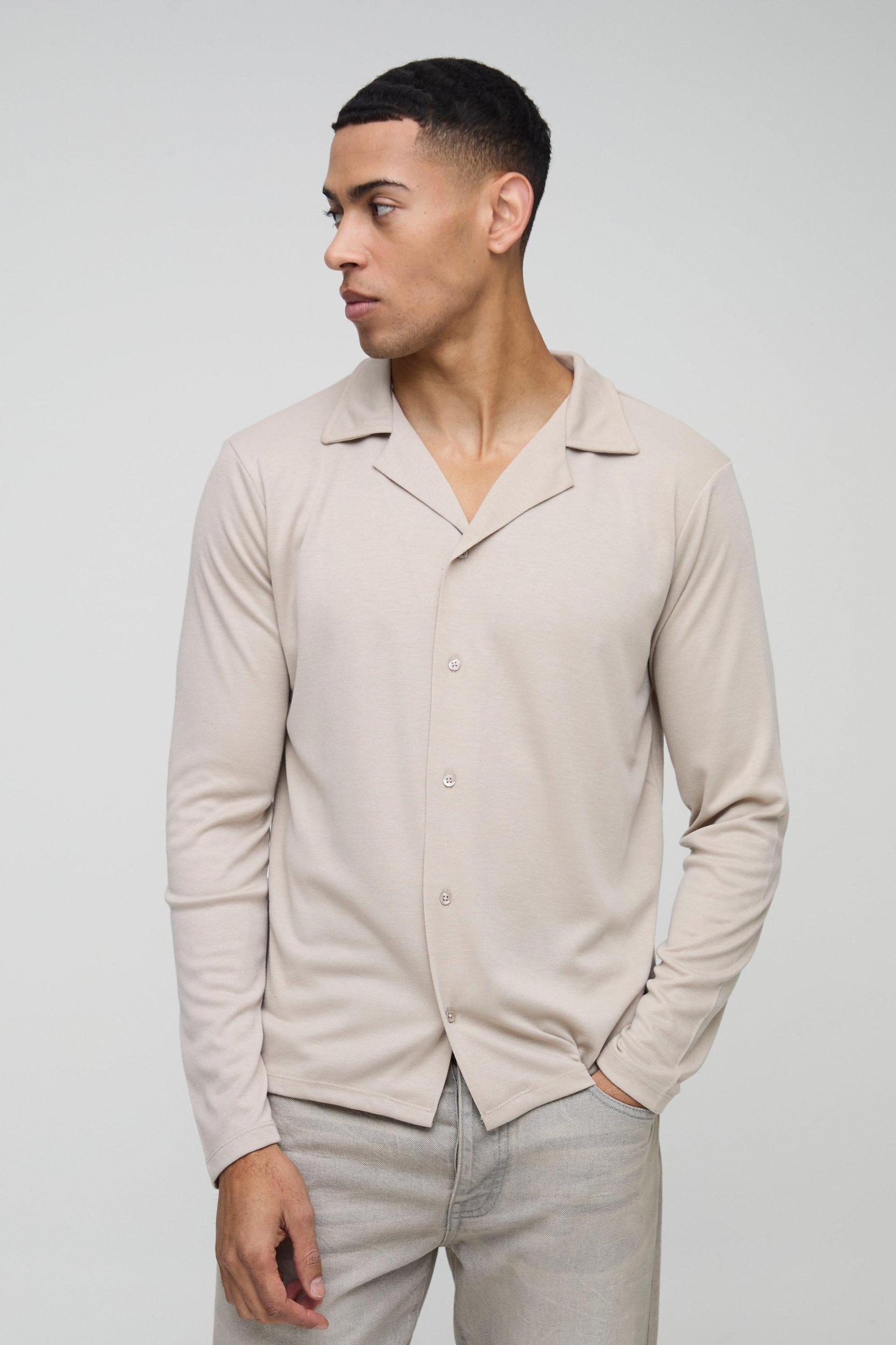 Regular Fit Long Sleeve Interlock Shirt | boohooMAN USA Product Image