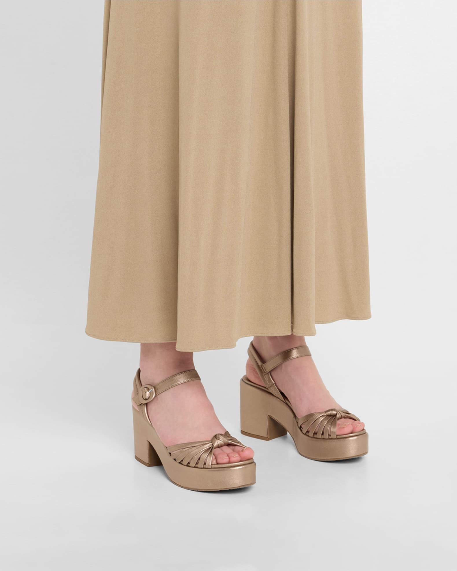 Metallic Leather Knot Ankle-Strap Platform Sandals Product Image