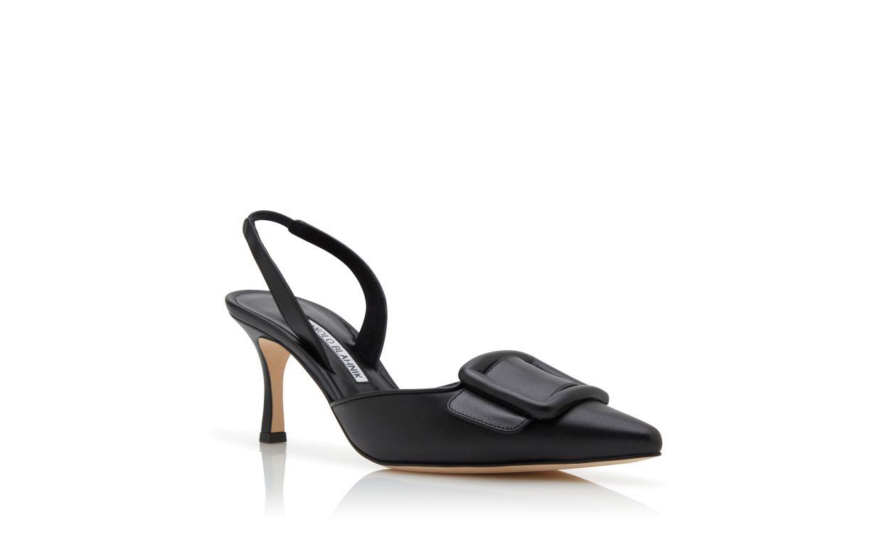 MAYSLI Black Nappa Leather Slingback Pumps Product Image
