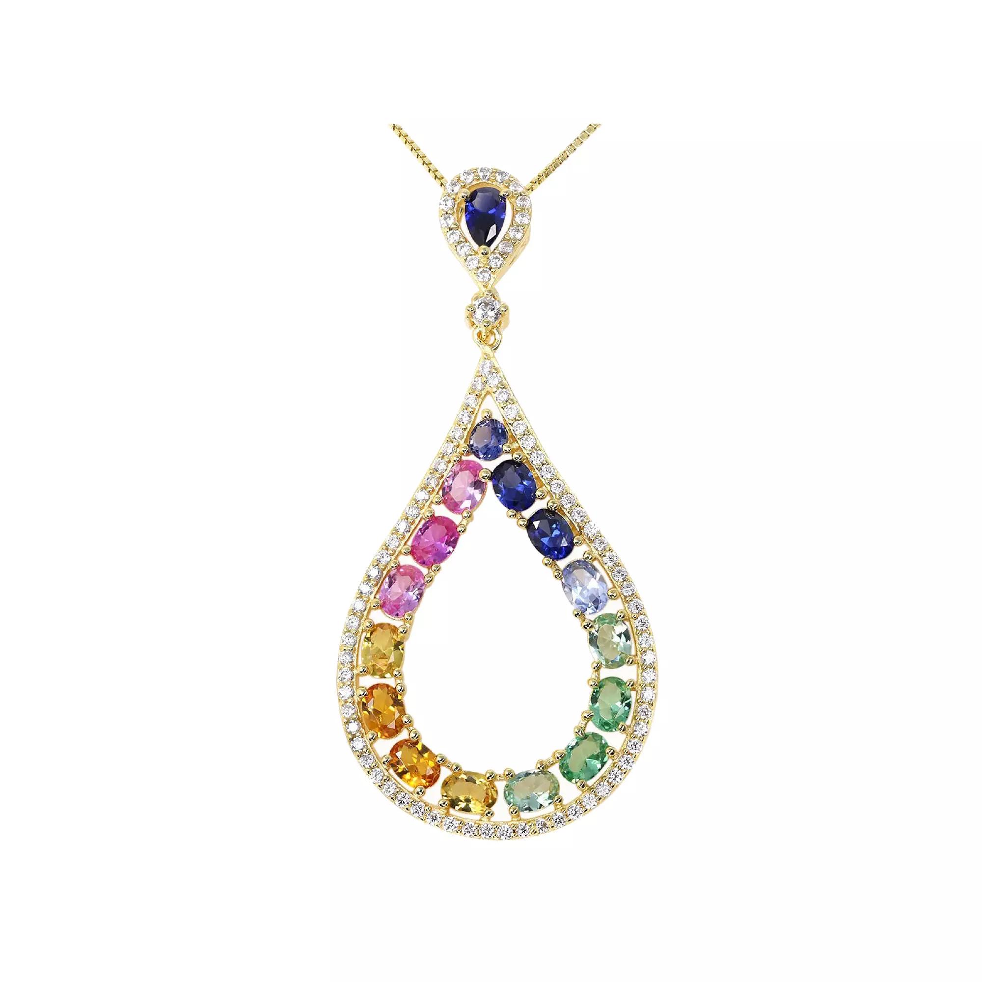 Multicolor Cubic Zirconia Open Teardrop Pendant Necklace, Women's, Size: 18", Pink Tone Product Image