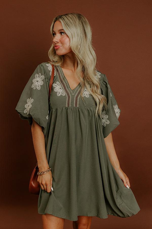 Tucson Sunsets Embroidered Mini Dress in Sage Product Image