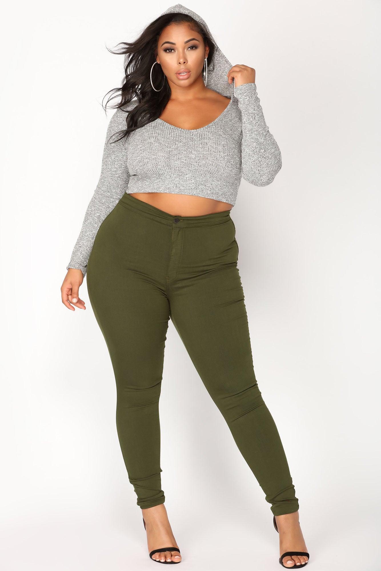 Super High Waist Denim Skinnies - Olive Product Image