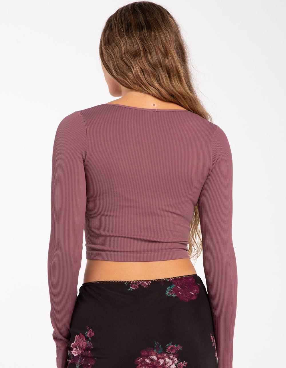 FULL TILT Seamless Square Neck Womens Crop Long Sleeve Top - PURPLE Product Image