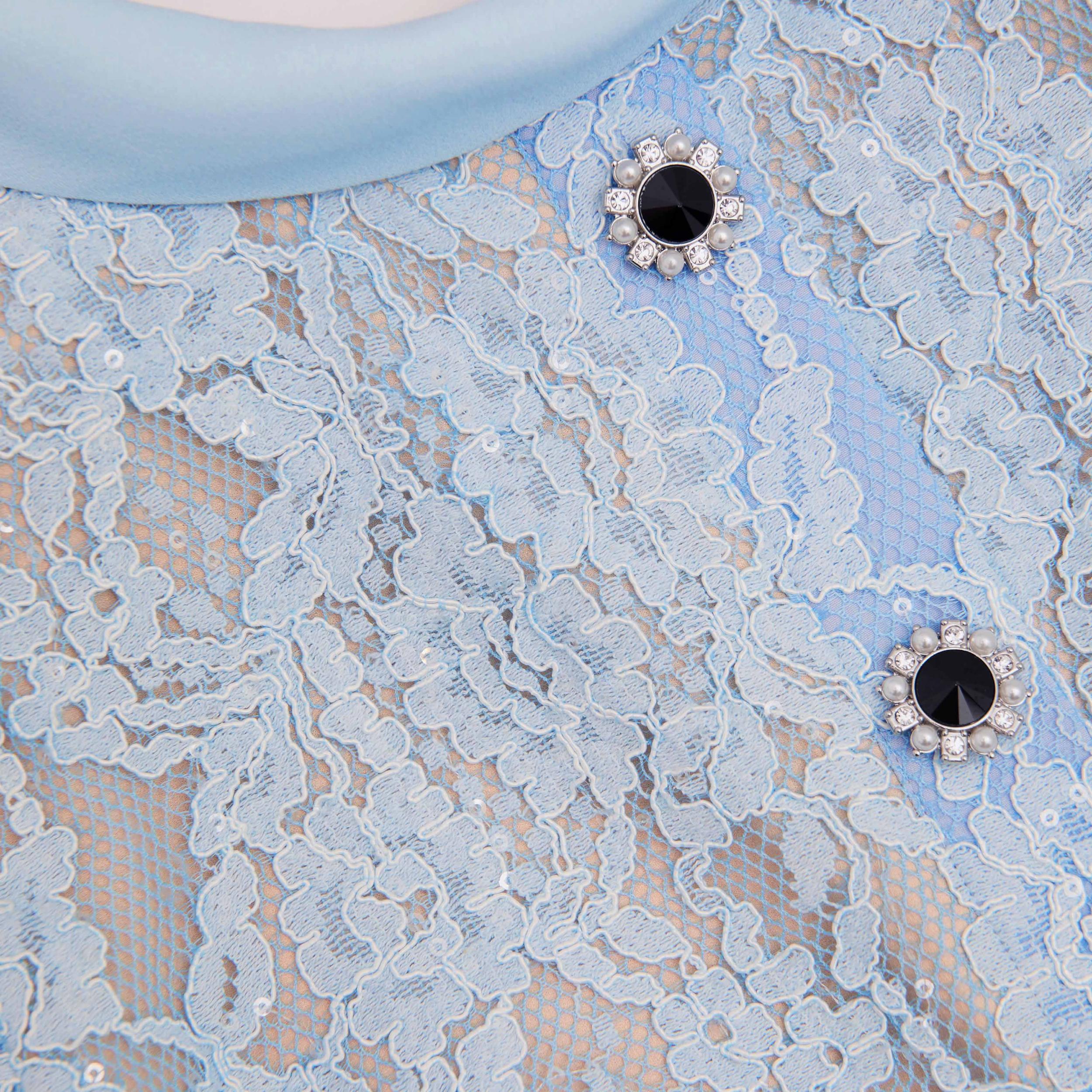 Blue Lace Button Midi Dress Product Image