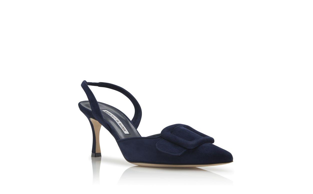 MAYSLI Navy Blue Suede Slingback Pumps Product Image
