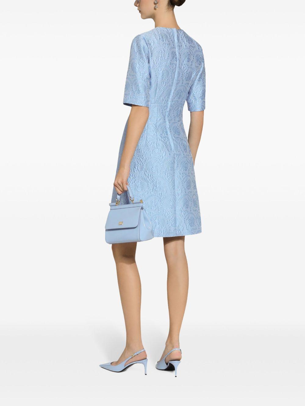 DOLCE & GABBANA Floral Jacquard Matelasse Mini Dress With Dg Pin In Blue Product Image