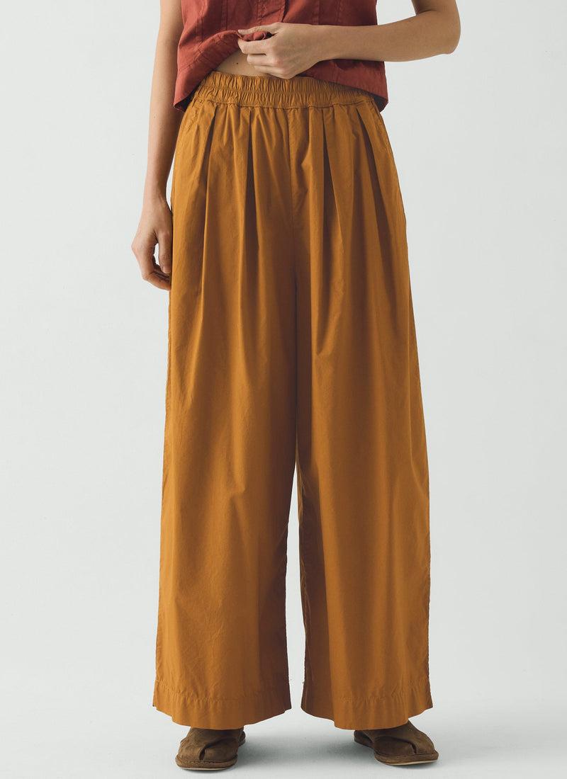 Pleated Pull On Cotton Poplin Pants | Dhal Product Image