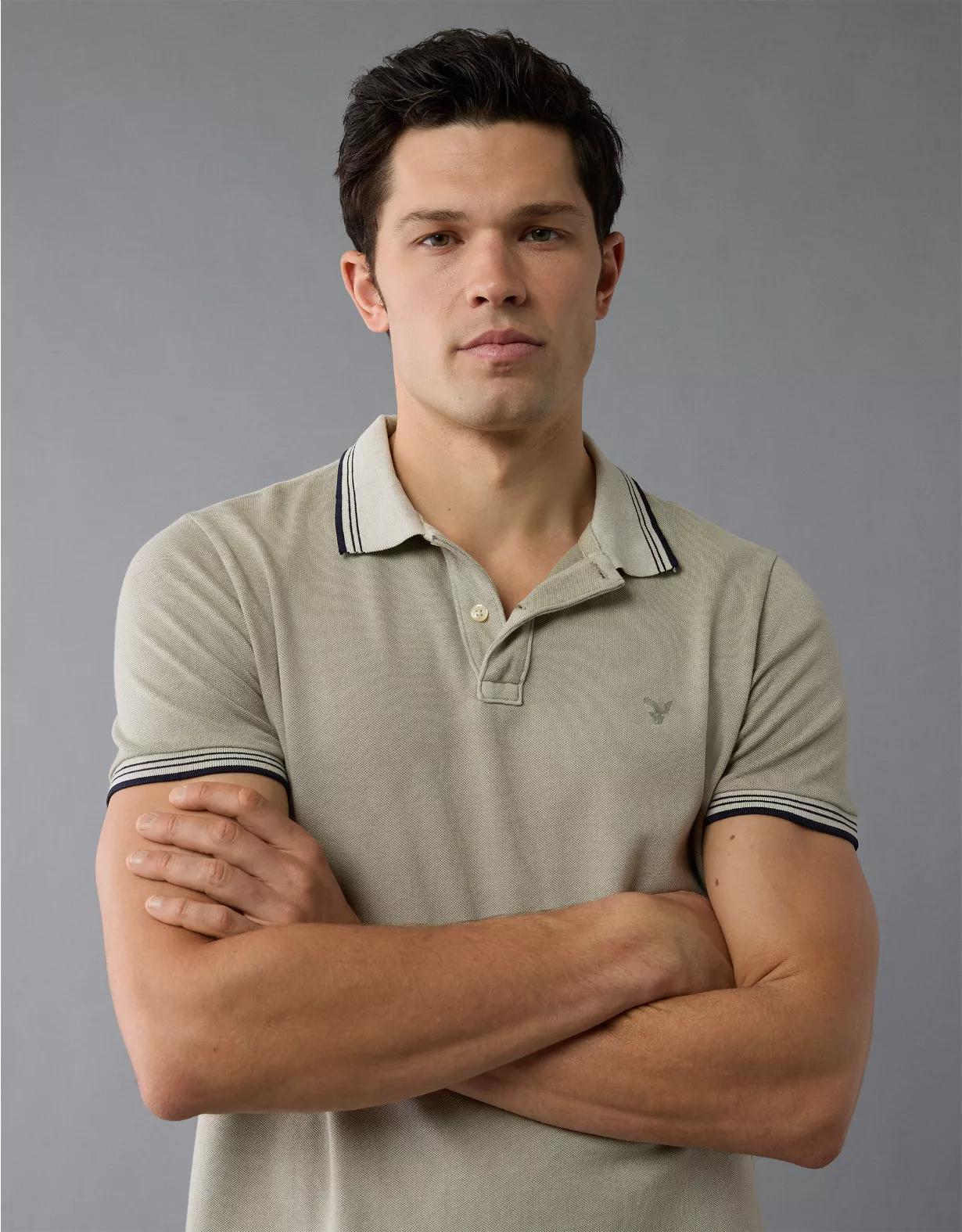 AE Lived-In Stretch Pique Slim Fit Tipped Polo Shirt Product Image