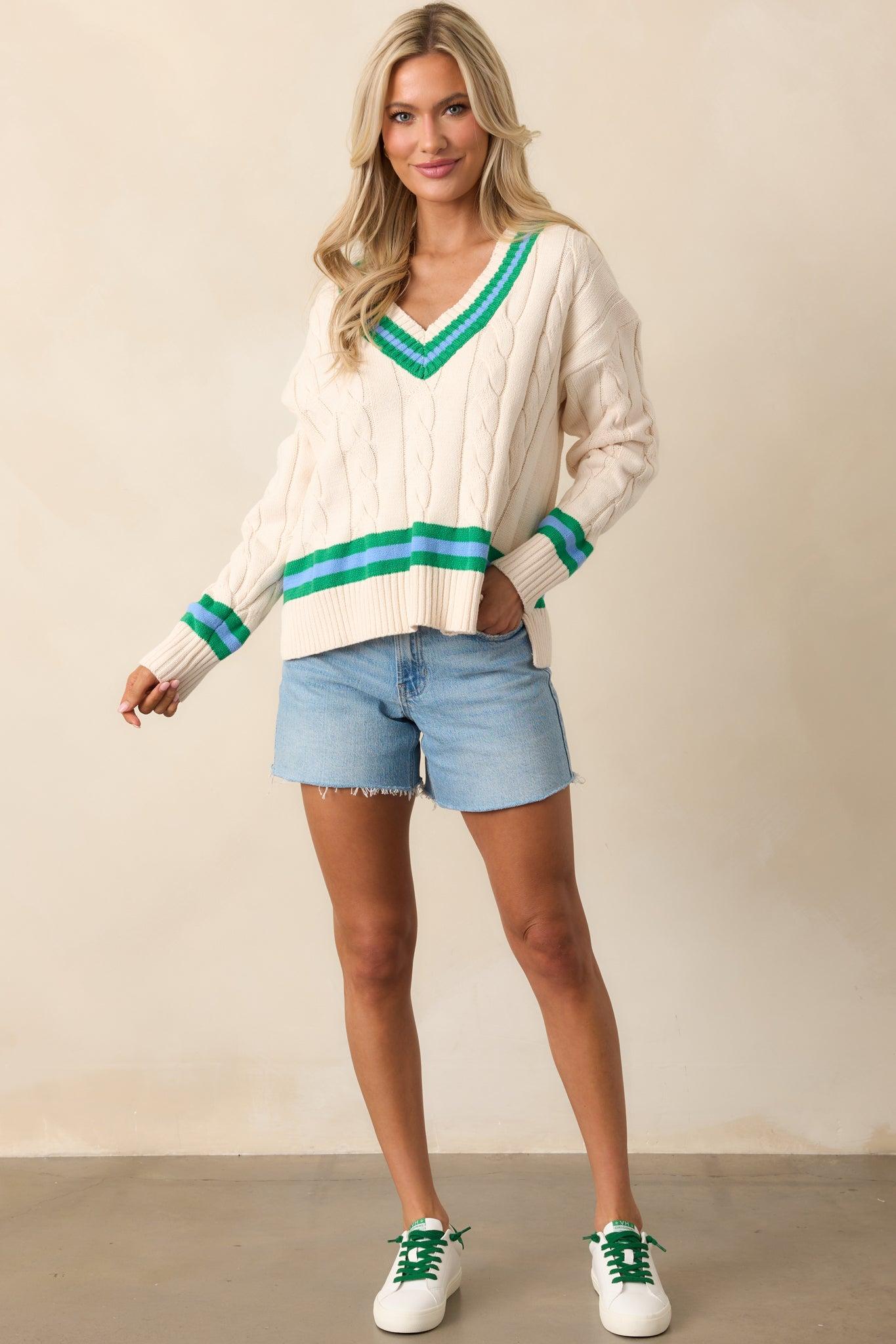 On My Own Time Oversized Ivory Cable Knit Sweater Product Image