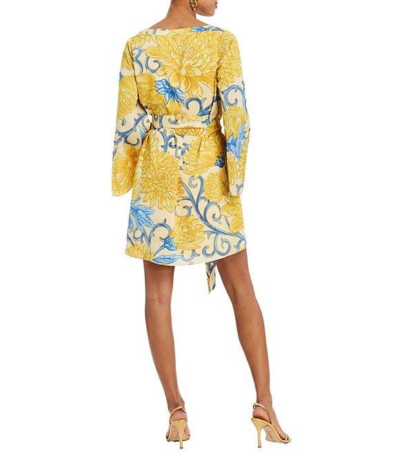 Mestiza New York Cabo Printed Twill Split V-Neck Long Bell Sleeve Caftan Mini Dress Product Image