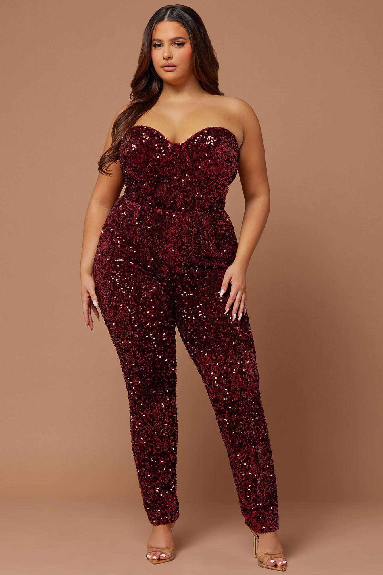 Isabeli Sequin Jumpsuit - Burgundy Product Image