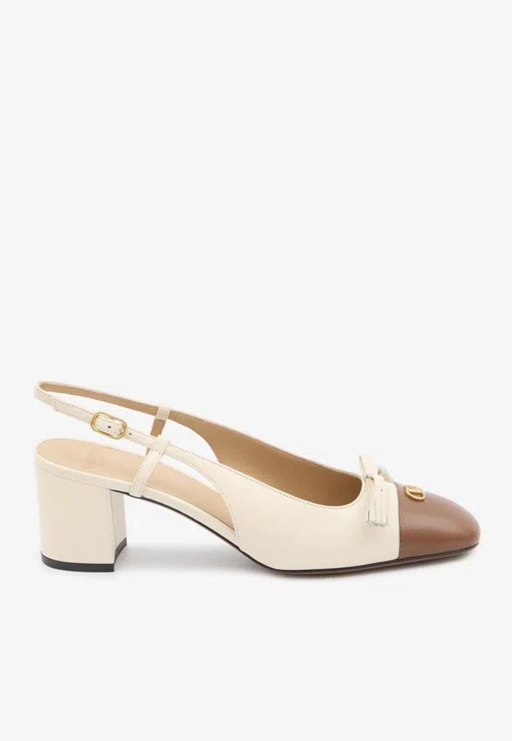 VALENTINO GARAVANI Leather Vlogo Signature Pumps With Slingback Strap In Neutral Product Image