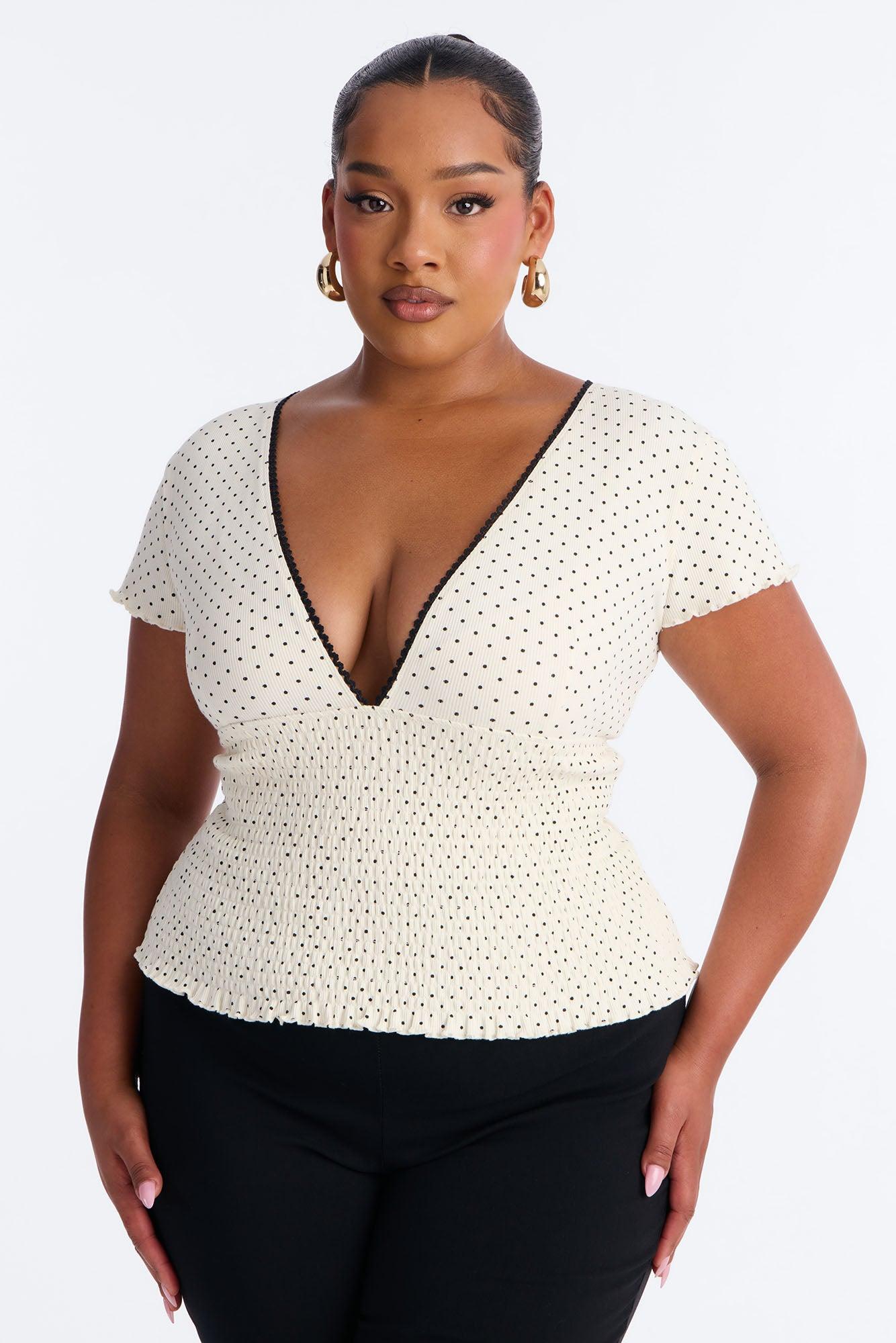 Marie Polka Dot Short Sleeve Smocked Top - White/combo Female Product Image