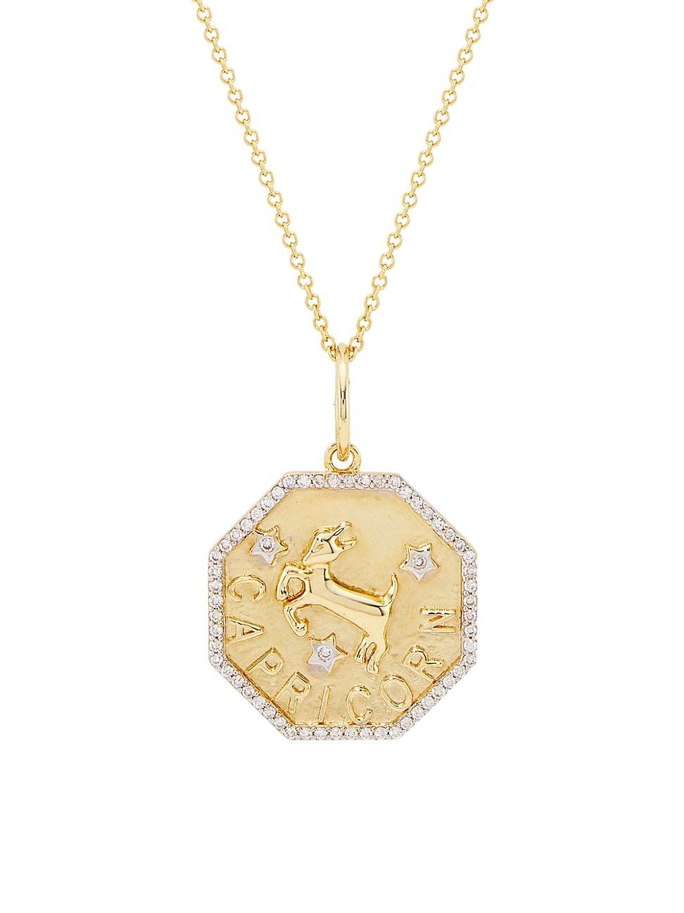 Womens 14K Yellow Gold & 0.2 TCW Diamond Zodiac Pendant Necklace Product Image