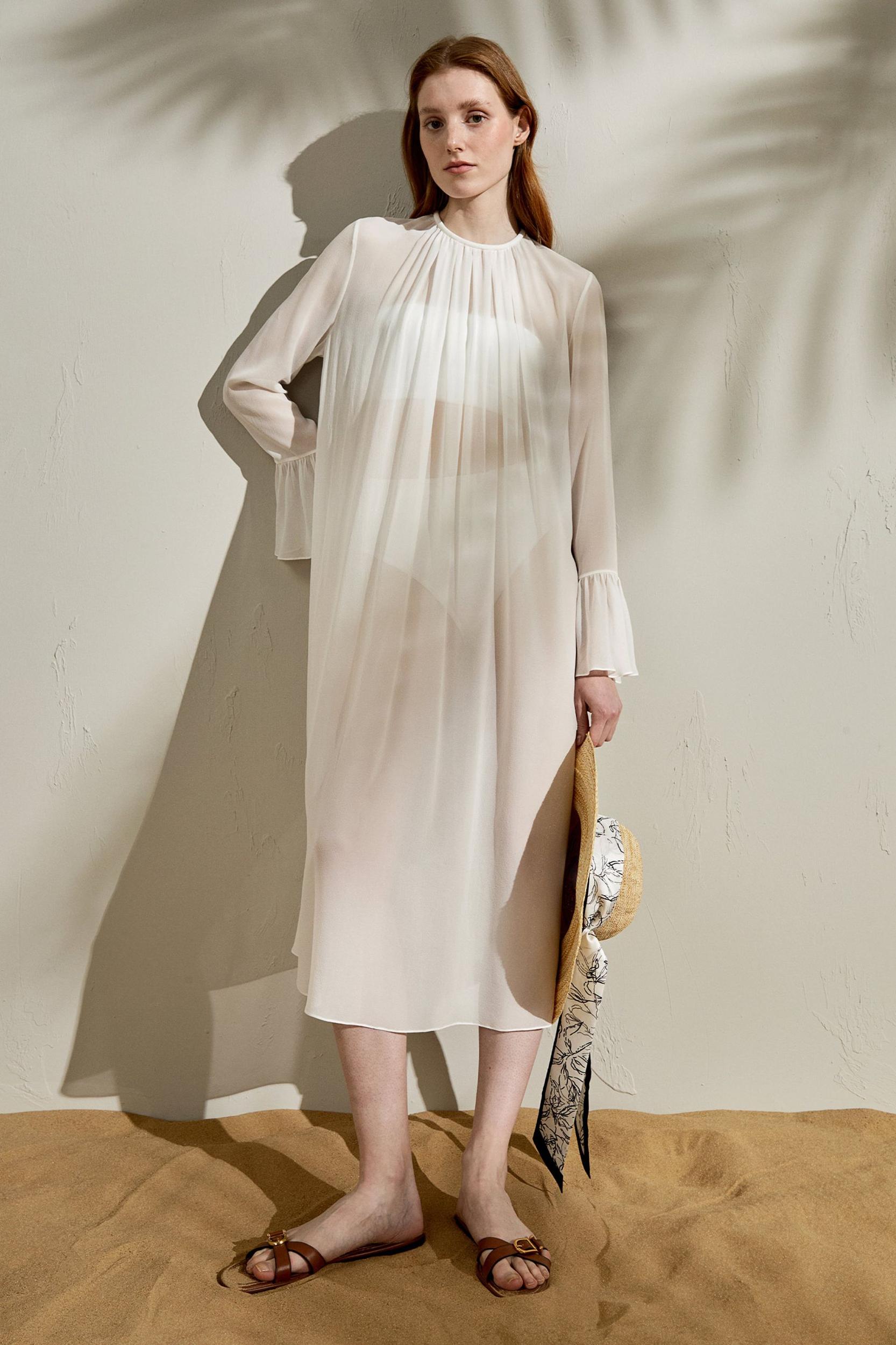 Crewneck Silk Georgette Dress Product Image