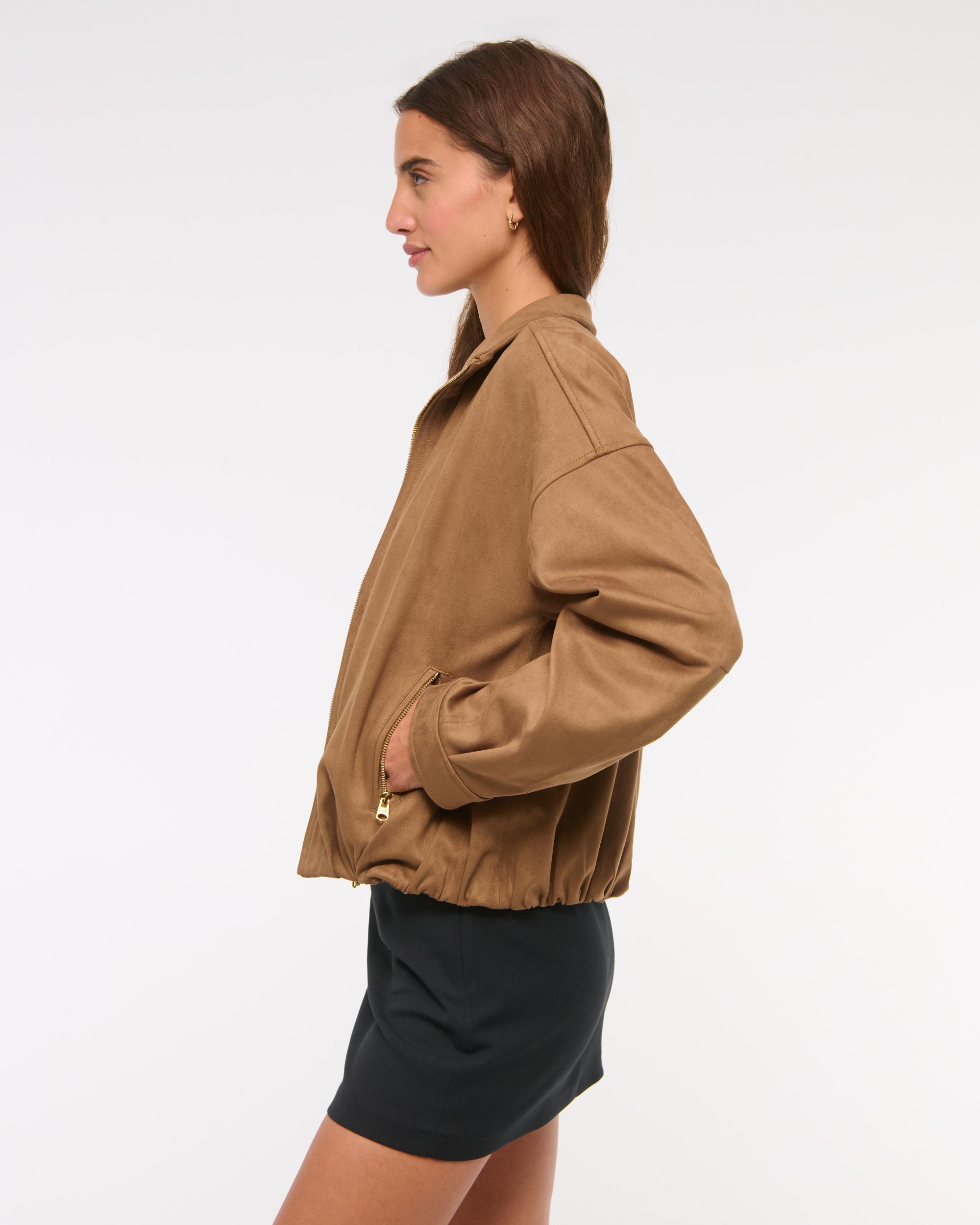Bubble Hem Vegan Suede Bomber Jacket Product Image