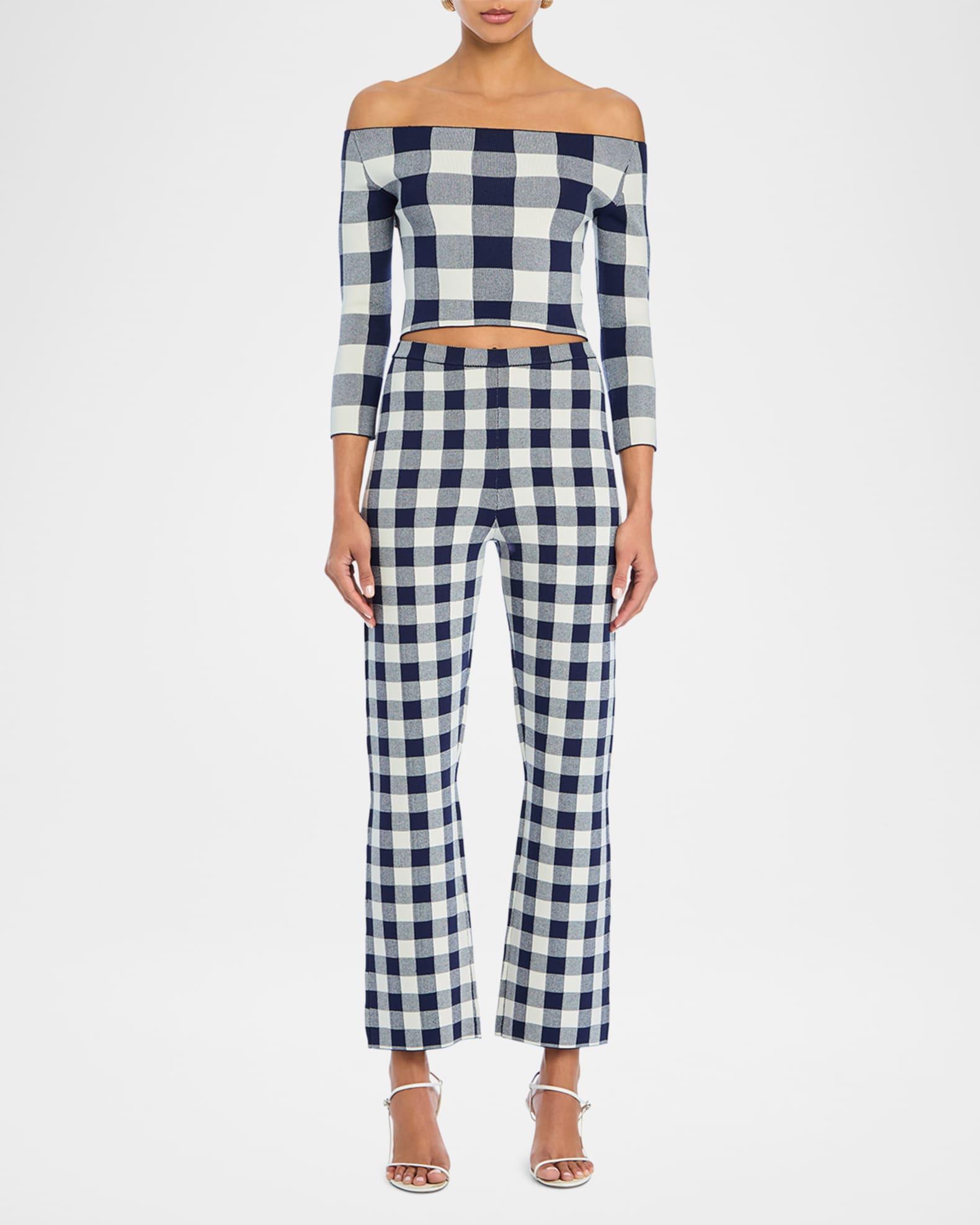 Tailia Gingham Knit Flare Pants Product Image