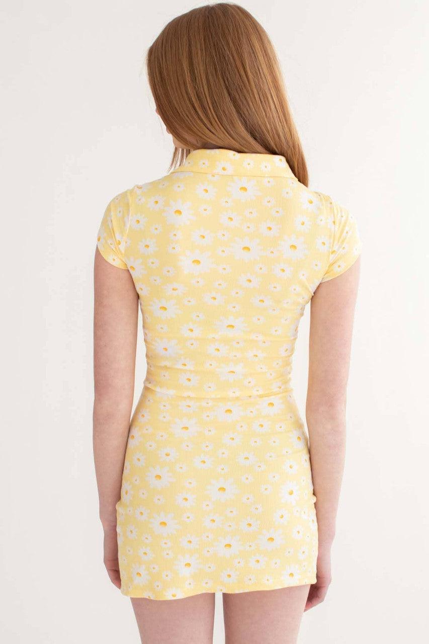 Yellow Daisy Ruched Shirt Dress Product Image