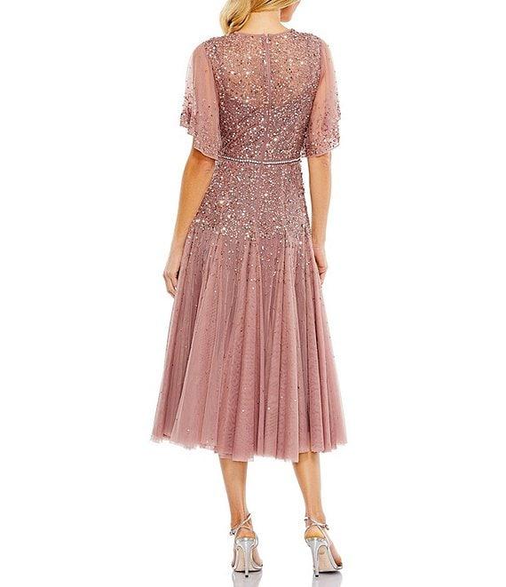 Mac Duggal Embellished Illusion Crew Neck Short Butterfly Sleeve Midi Dress Product Image