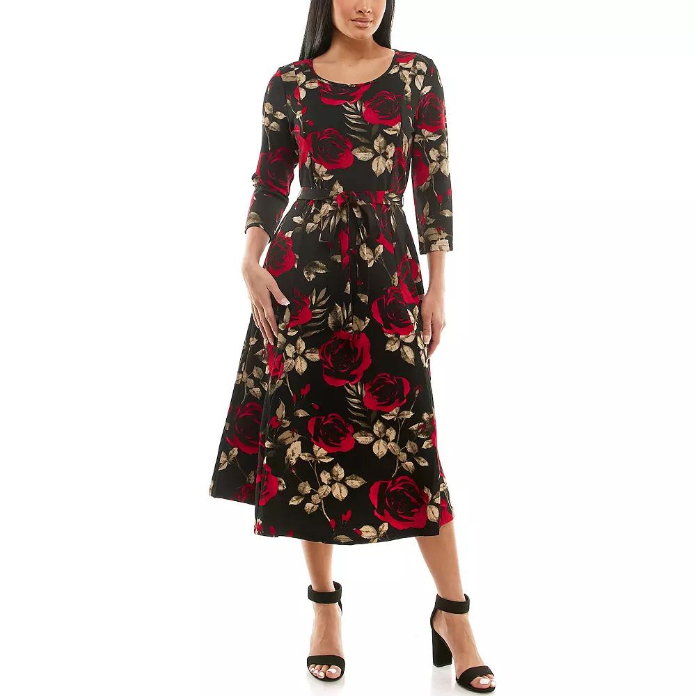 Women's Nina Leonard Sylvia Print Midi Dress, Size: Medium, Black Combo Product Image