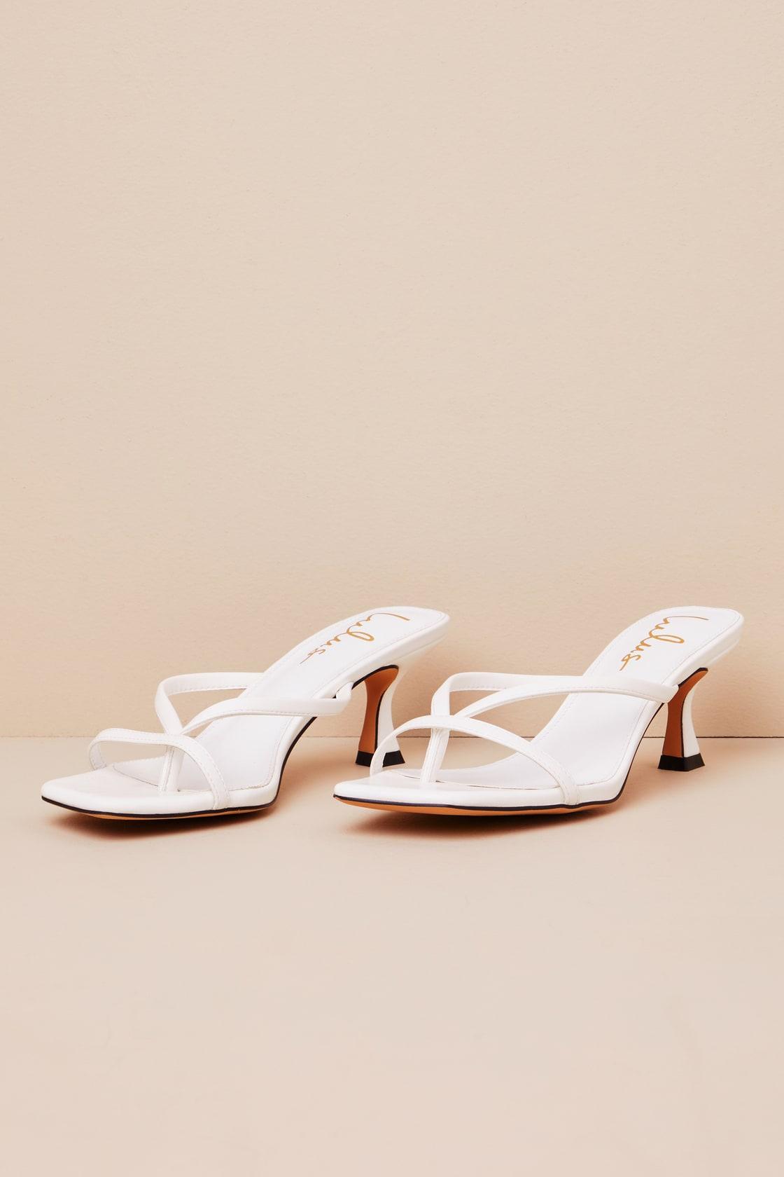 Jayson White Kitten Heel Strappy Thong Sandals Product Image