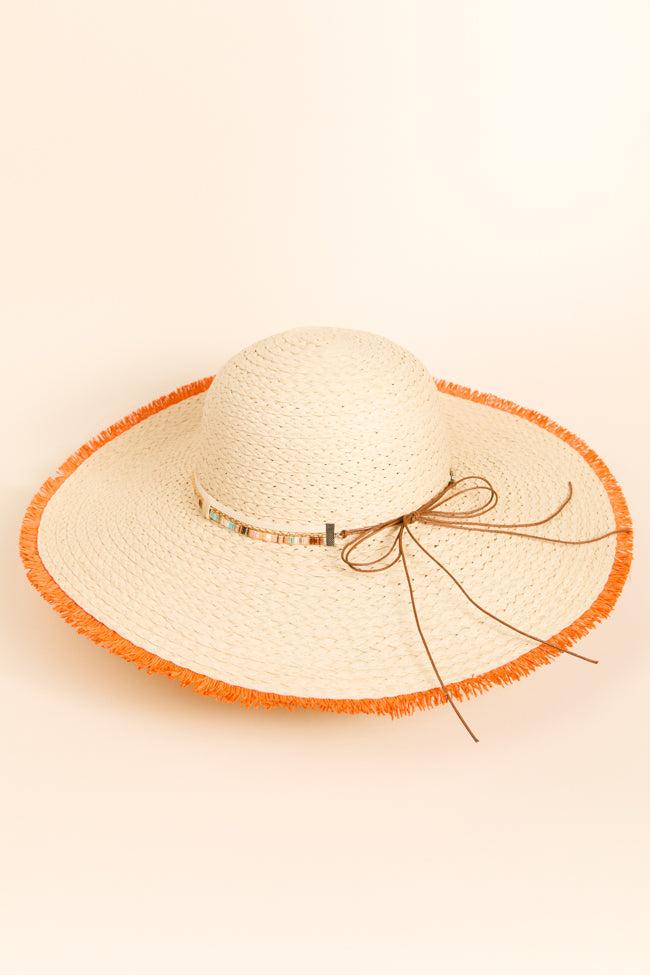 Natural Orange Fringe Trim Straw Hat FINAL SALE Product Image