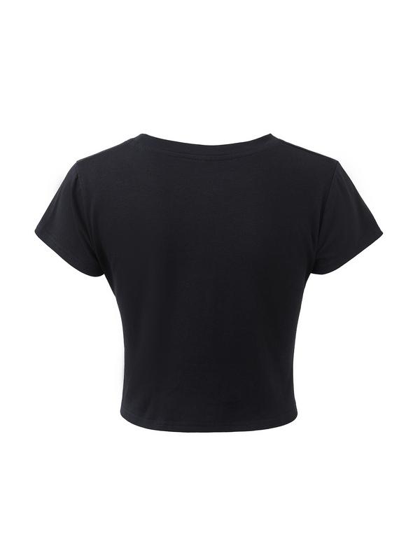 Skull Print Short Sleeve Y2K Crop Top Product Image