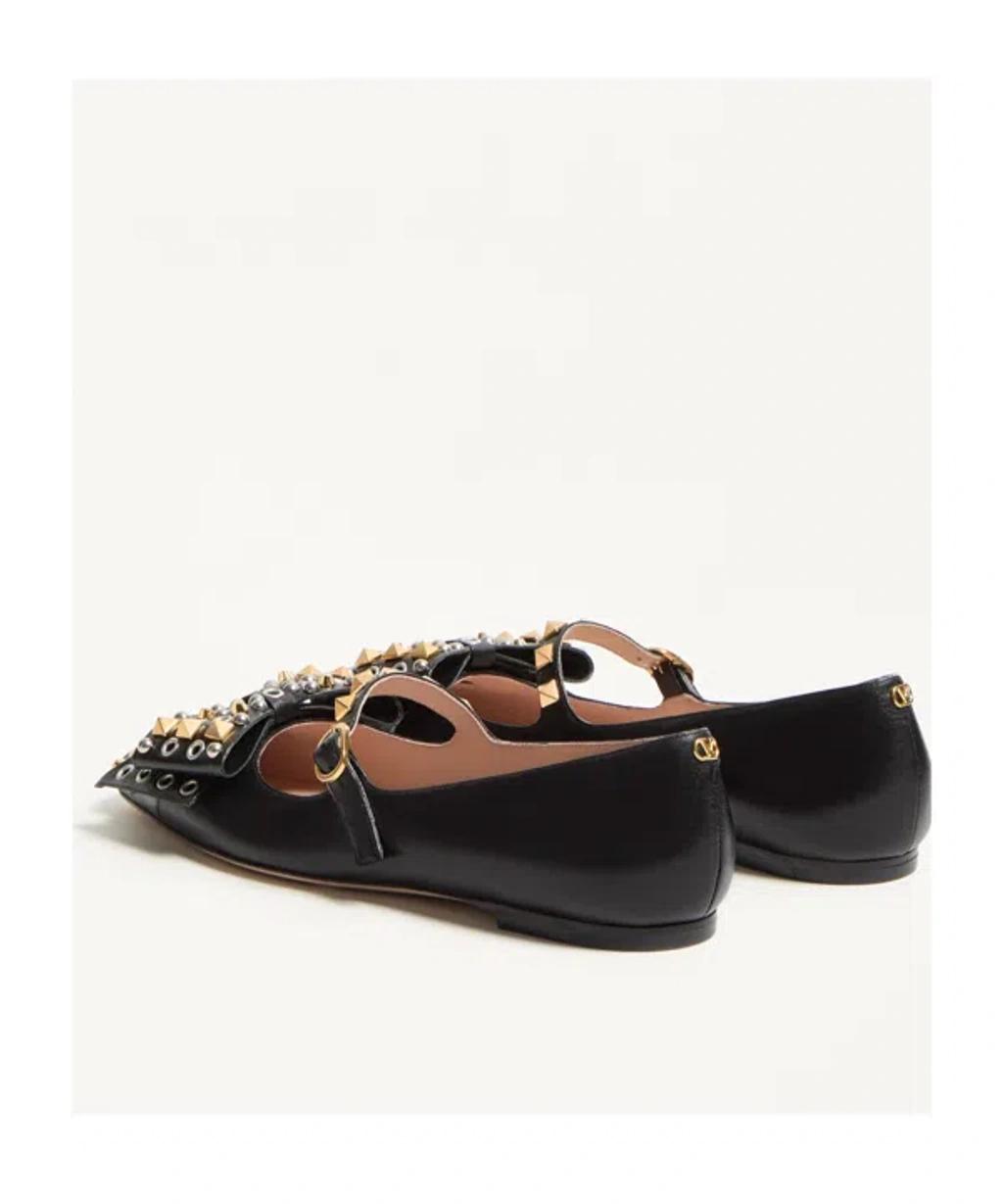 VALENTINO GARAVANI Mary-jane Bowow Ballerina In Kidskin With Studs Woman Black 35 In Multi Product Image