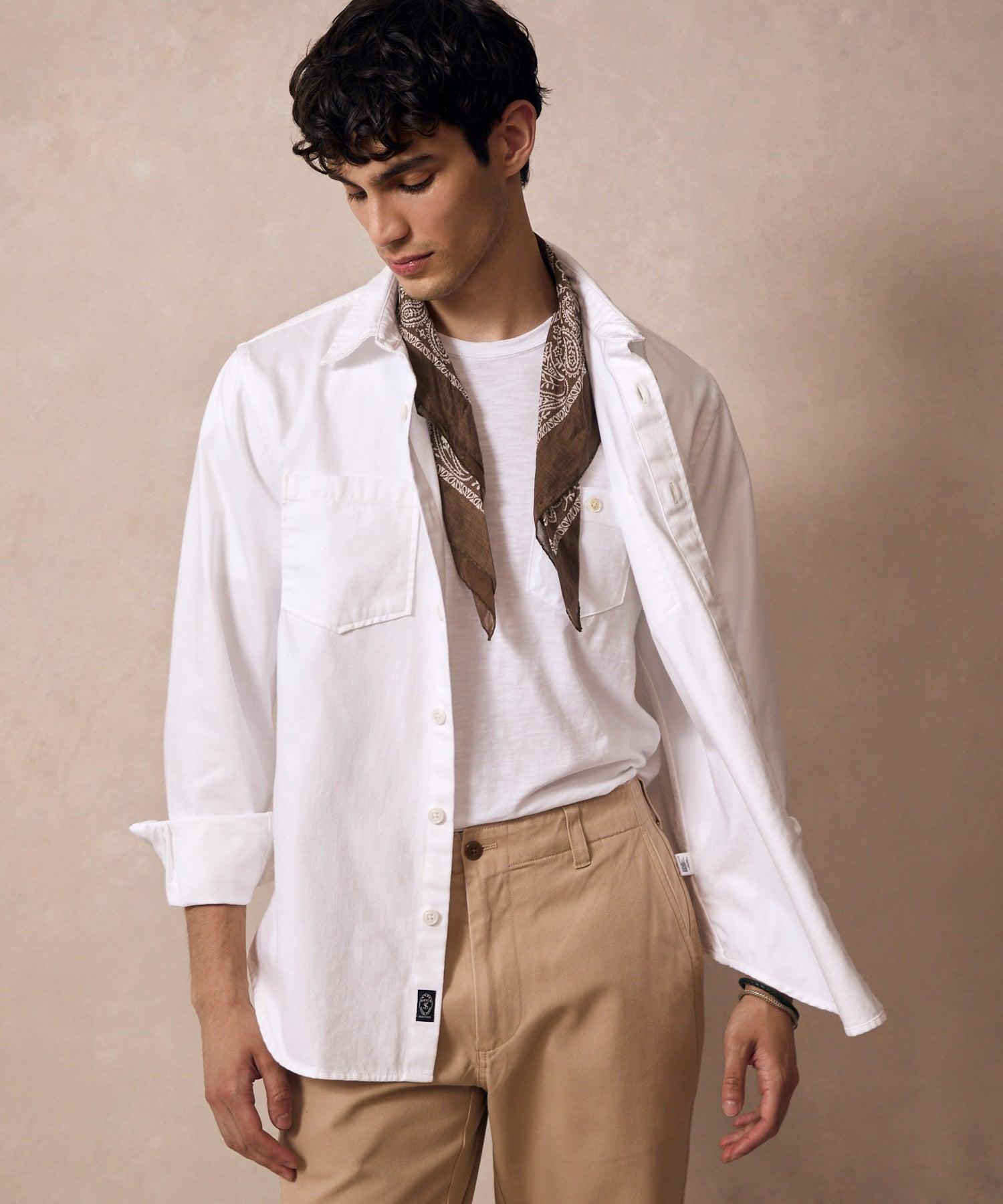 Classic Fit Denim Overshirt in White Product Image