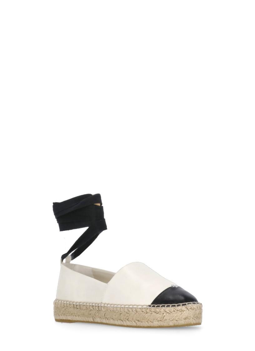 TORY BURCH White Espadrilles With Metallic Logo On The Front And Ankle Strap In Leather Woman Product Image