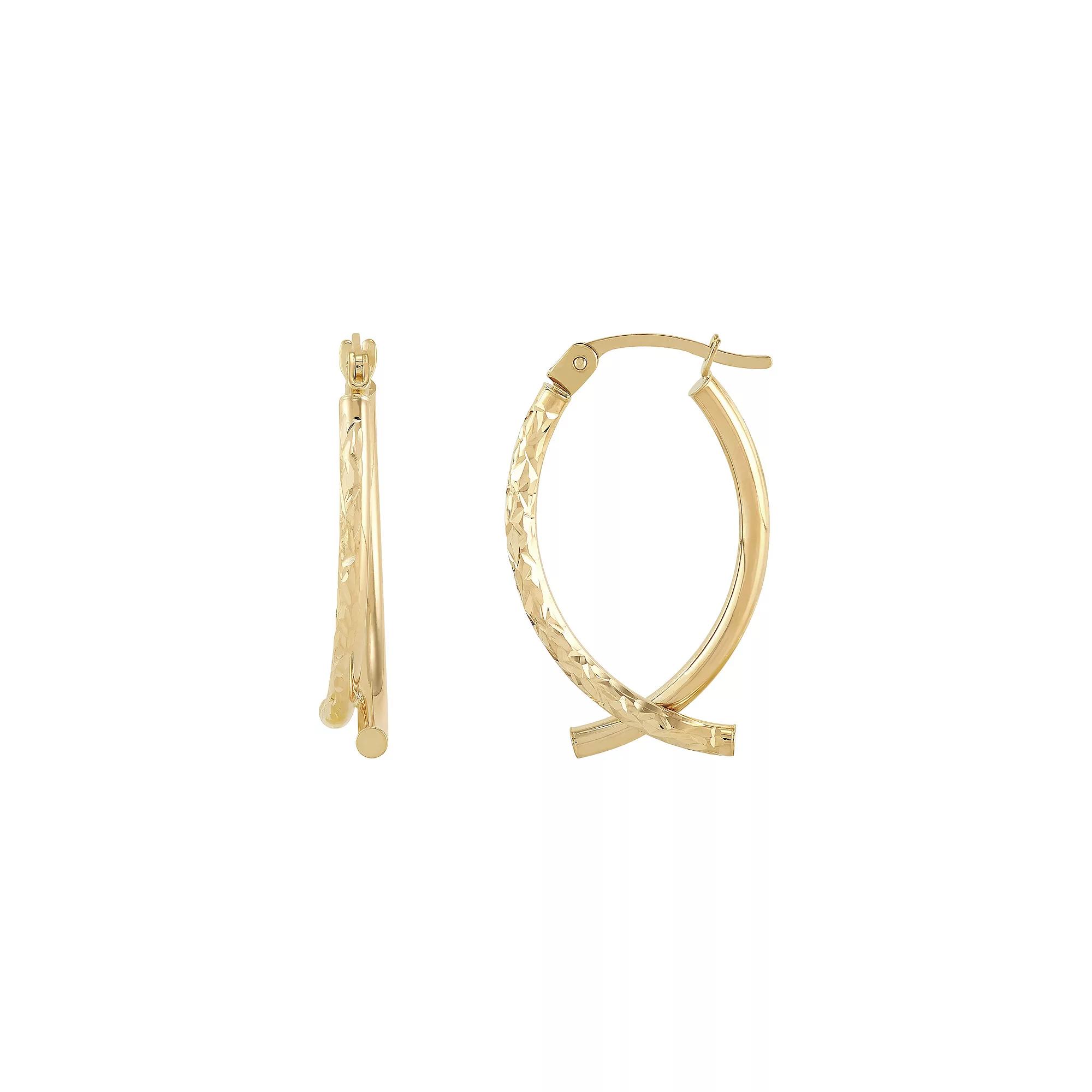 Everlasting Gold 10k Gold Diamond Cut & Polish Tube Wishbone Hoop Earrings, Womens Product Image