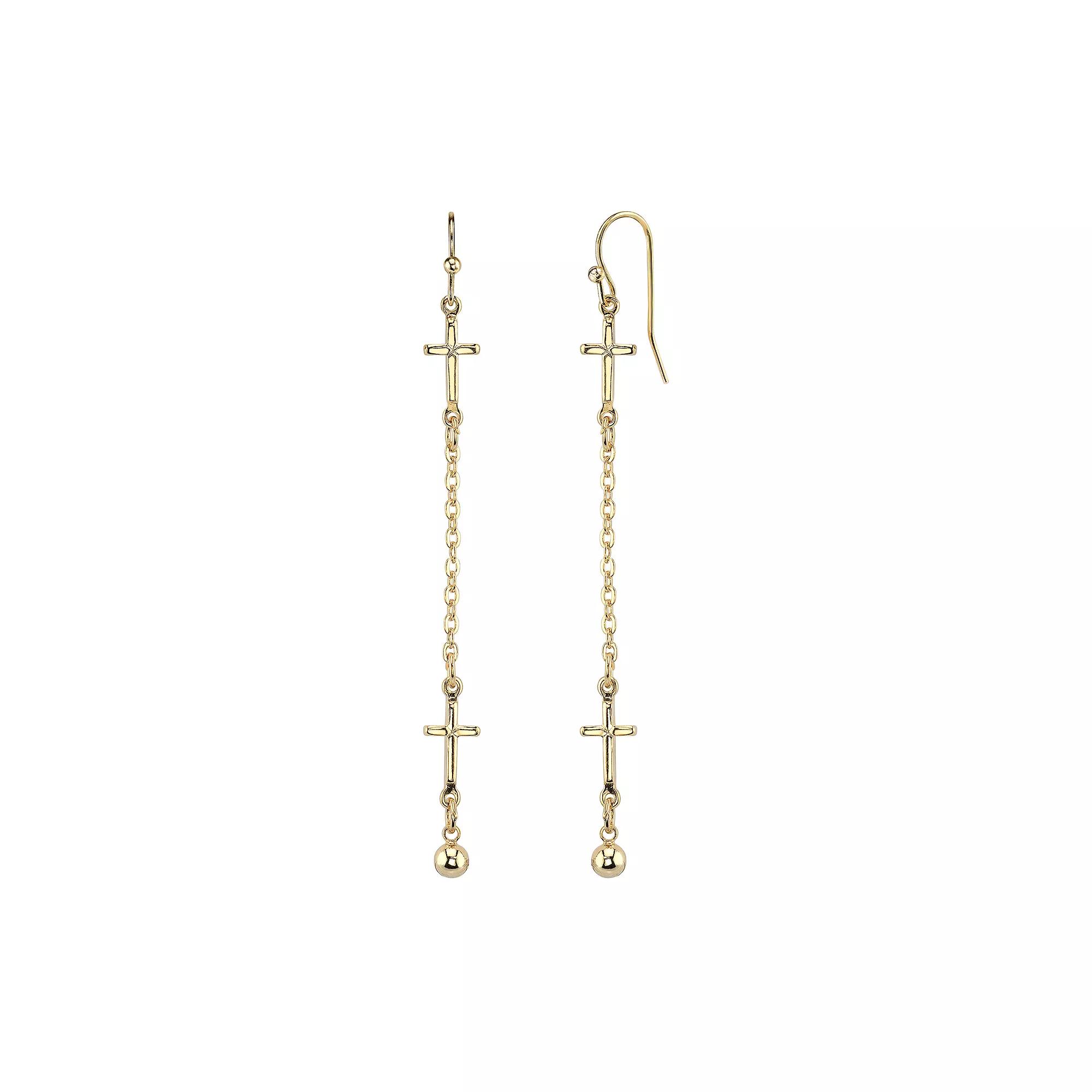1928 Cross Linear Drop Earrings, Womens, 14k Gold Product Image