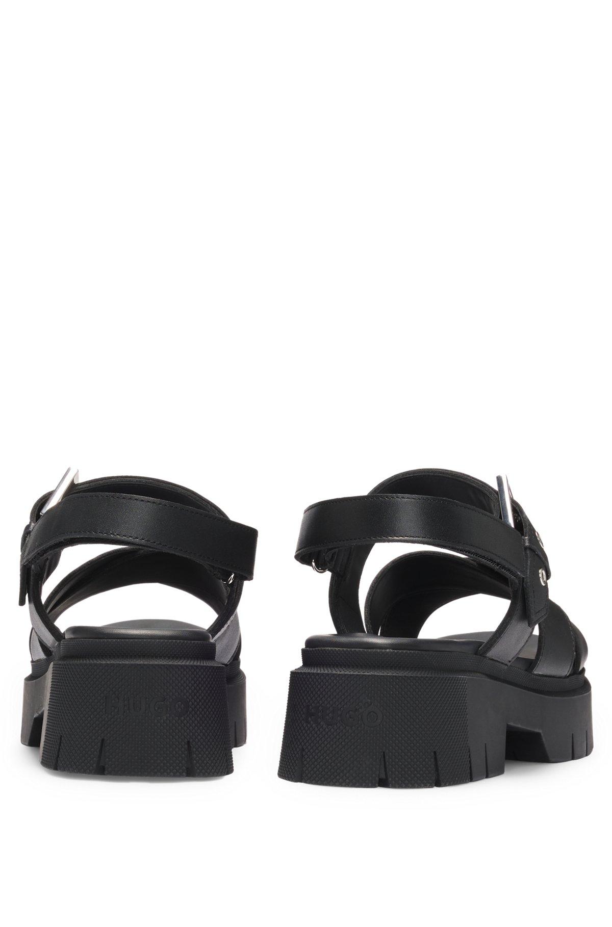 HUGO - Leather sandals with buckled strap and chunky sole - Black Product Image