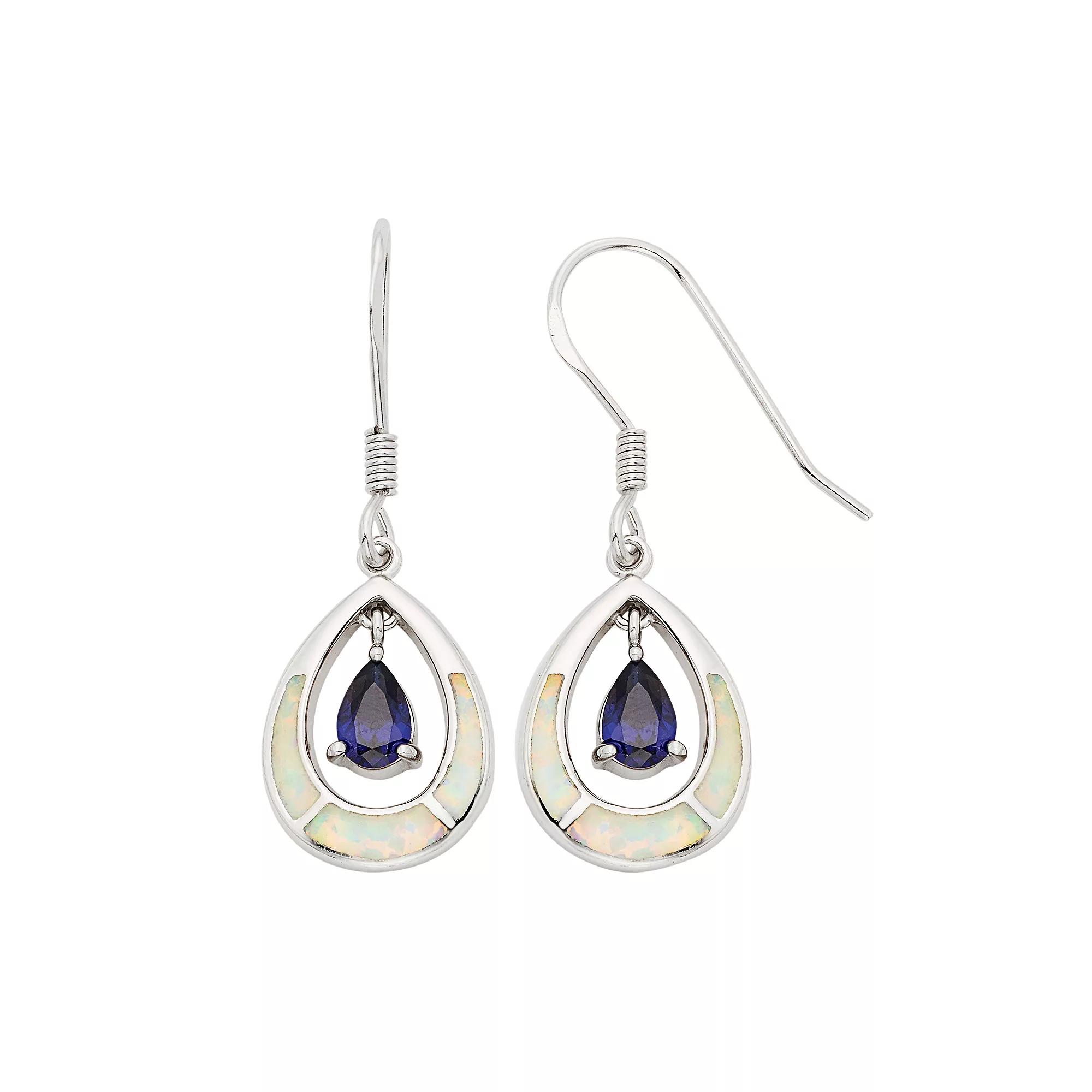 Lab-Created Opal & Cubic Zirconia Sterling Silver Teardrop Earrings, Women's, Purple Product Image