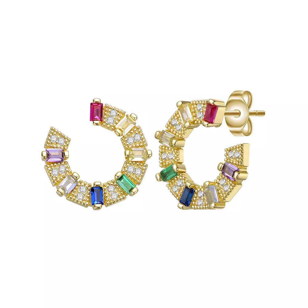 Gold Tone Rainbow & White Cubic Zirconia Front-Facing C-Hoop Earrings, Womens Product Image