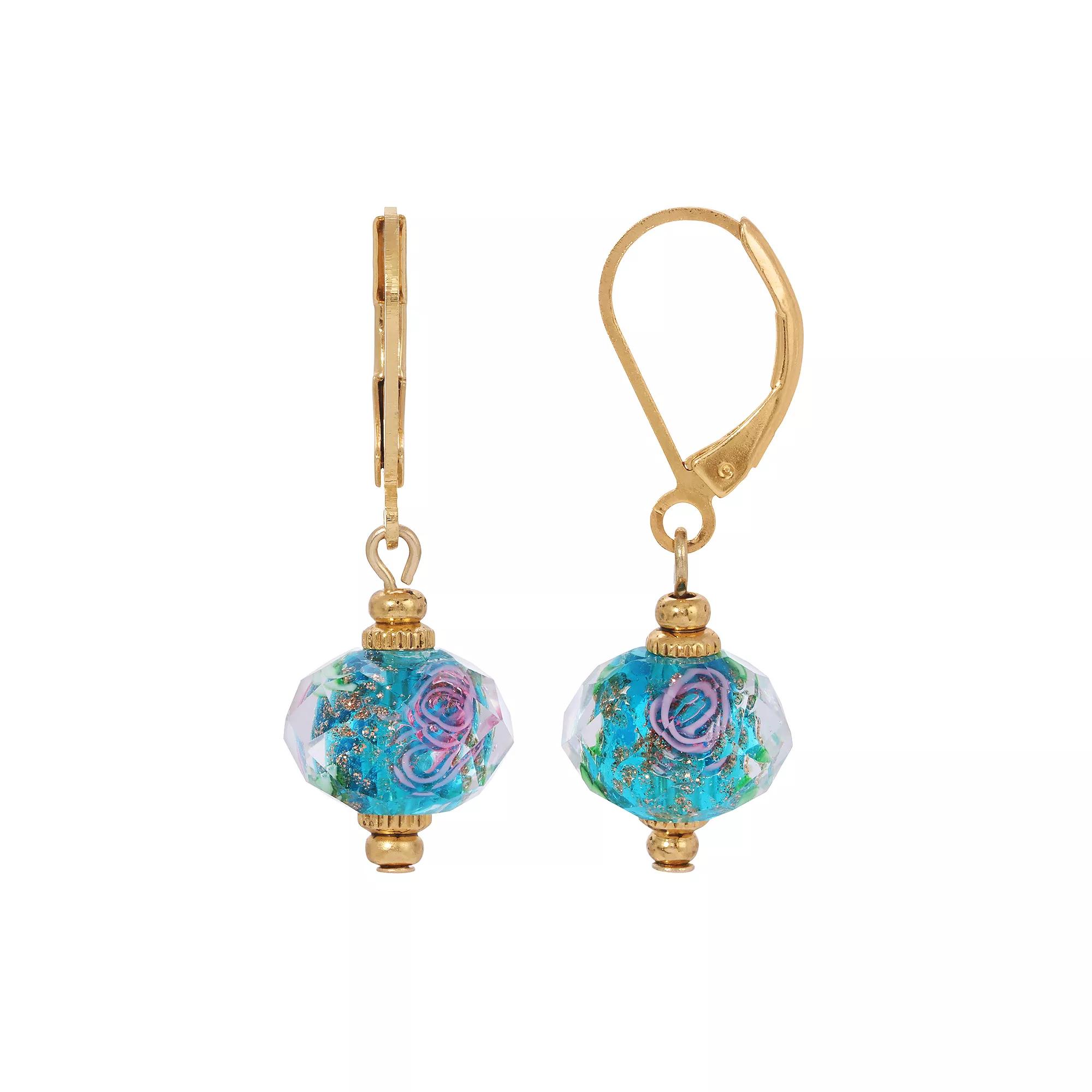 1928 Gold Tone Clear Crystal Rose Bead Drop Earrings, Women's, Blue Product Image