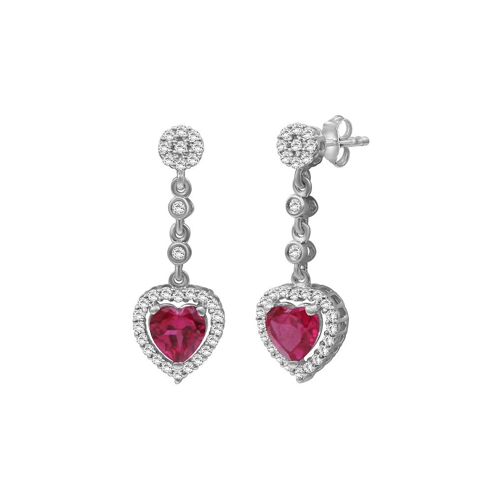 Jewelexcess Sterling Silver Lab-Created Ruby & Lab-Created White Sapphire Heart Drop Earrings, Women's Product Image