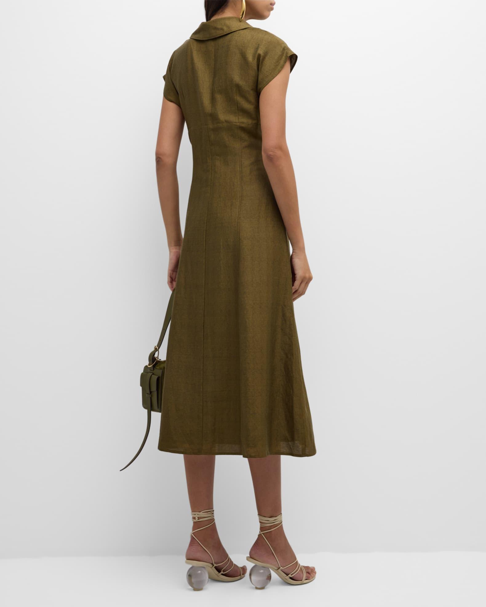 Amora Cap-Sleeve Linen-Blend Midi Dress Product Image