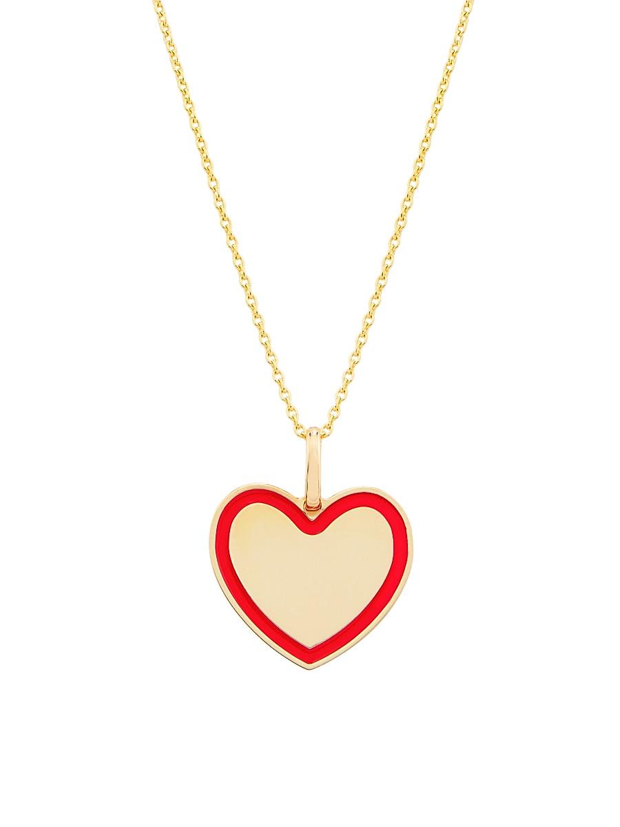 Womens 14K Yellow Gold & Enamel Heart Pendant Necklace Product Image