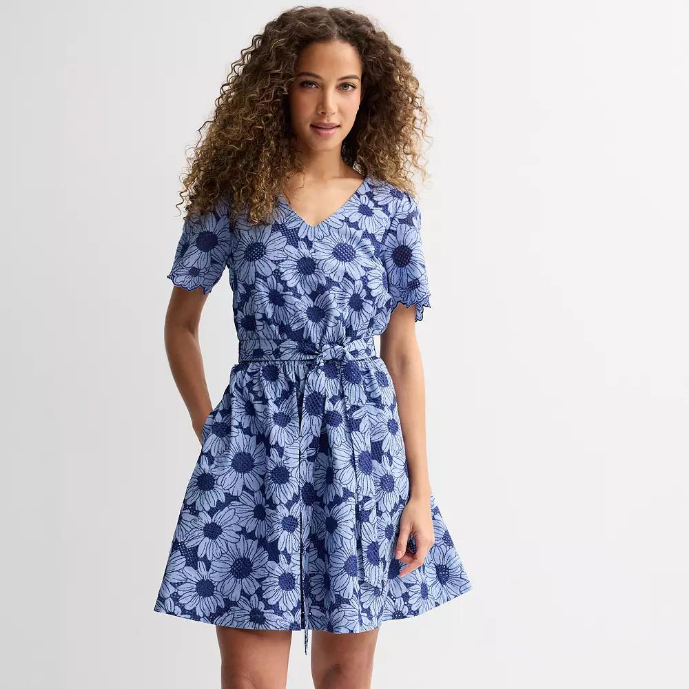 Women's Draper James Embroidered Eyelet Floral Mini Dress, Size: Medium, Blue Floral Product Image