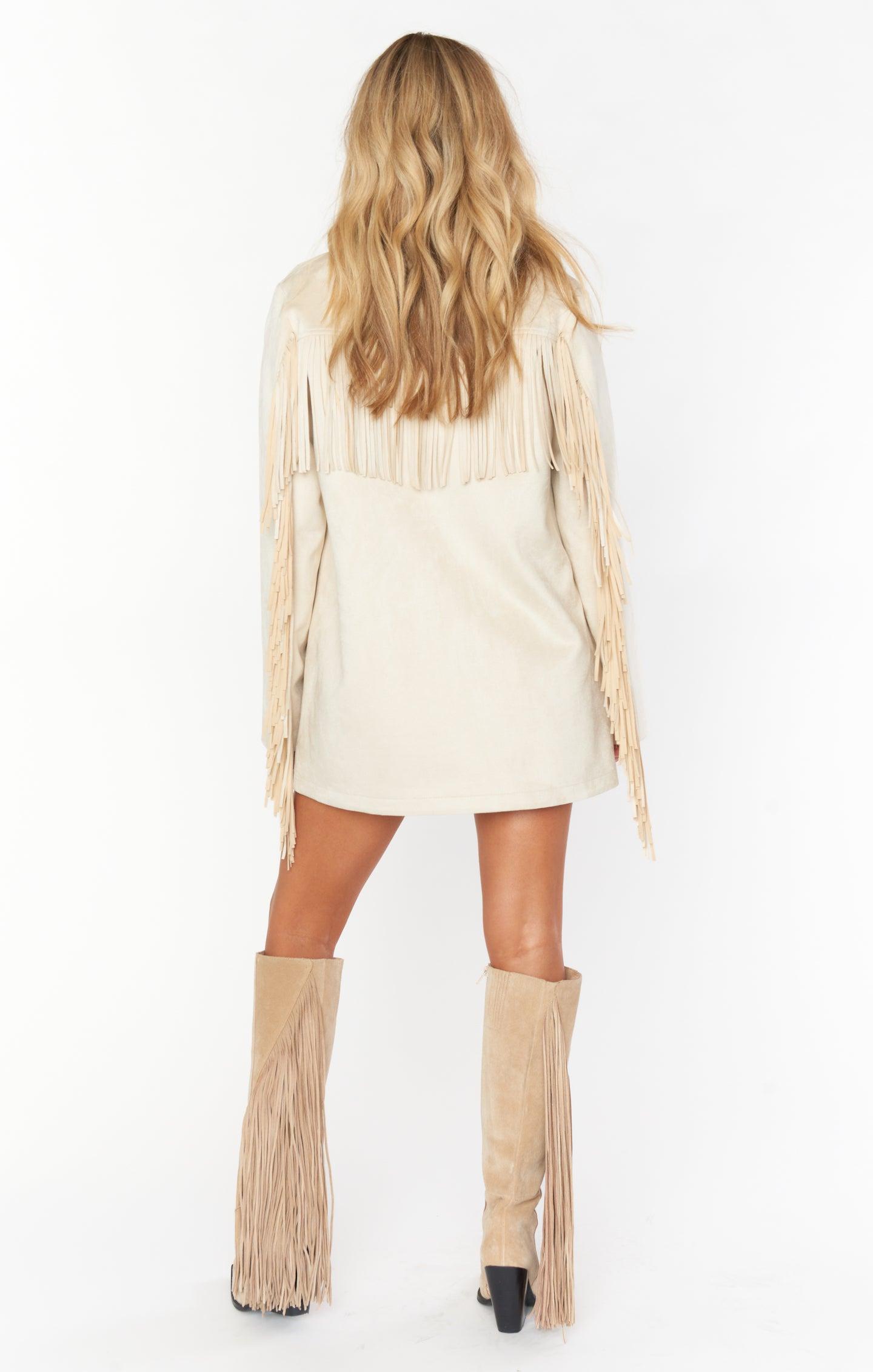 Sierra Fringe Jacket ~ Cream Faux Suede Product Image